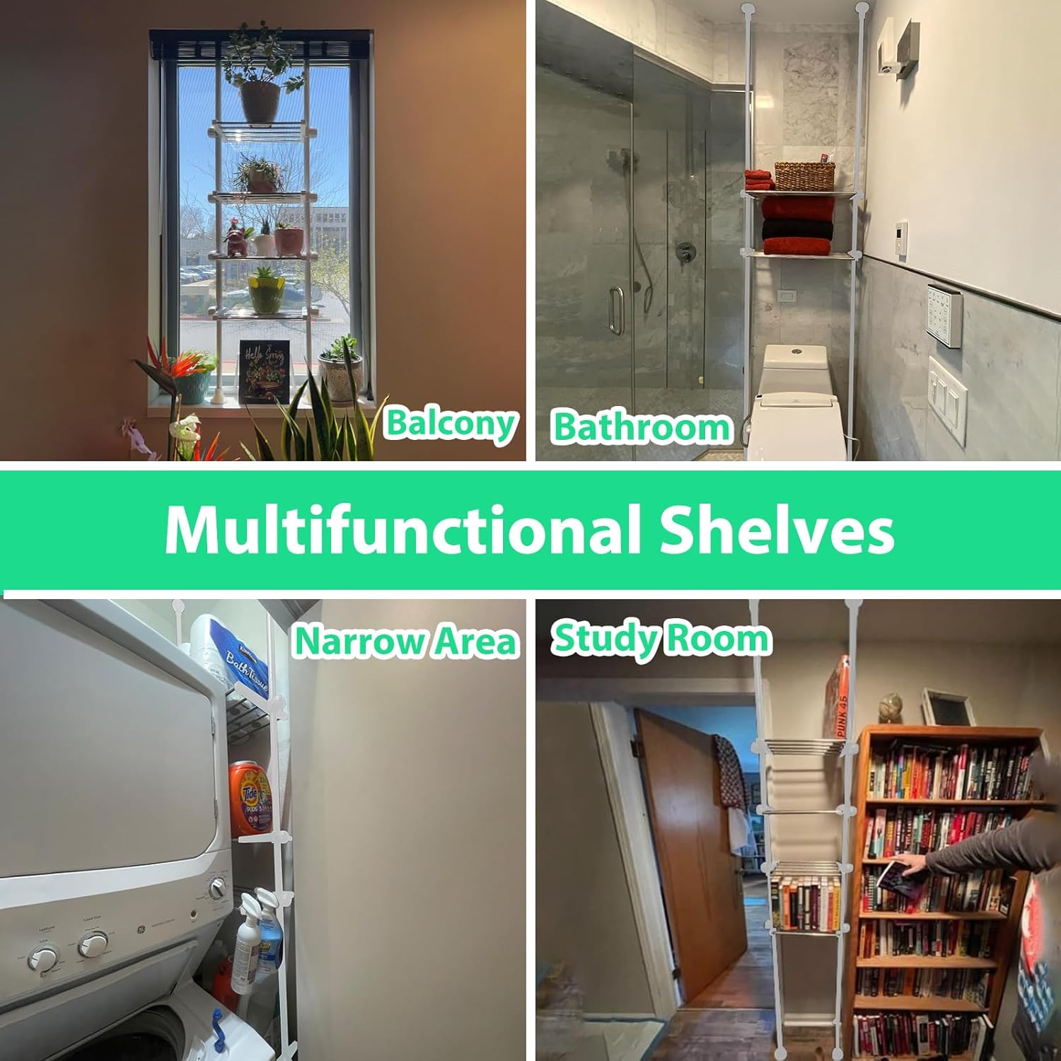 Over The Toilet Storage, 83-124 Inch Stainless Steel Bathroom Organizer Adjustable 4-Tier Toilet Rack