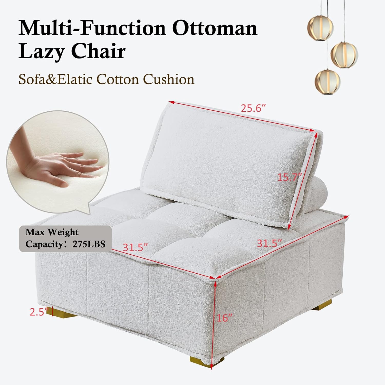 Modern Upholstered Barrel Chair Leisure Sofa Lounge Chair Lazy Sofa Rubber Wood Legs and Pillow Removable Armless Accent Chair for Living Room Corner Chair Bedroom (White Teddy)