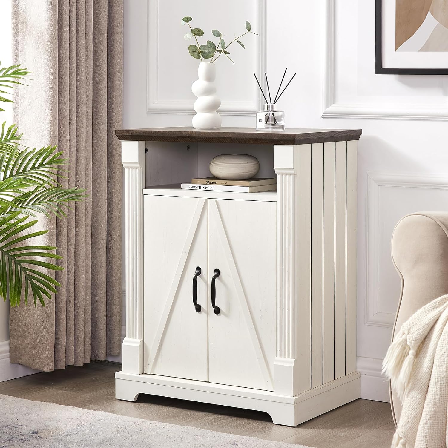 Farmhouse Bathroom Storage Cabinet, Wooden Storage Organizer, Bathroom Floor Cabinet with 2 Doors & Adjustable Shelf