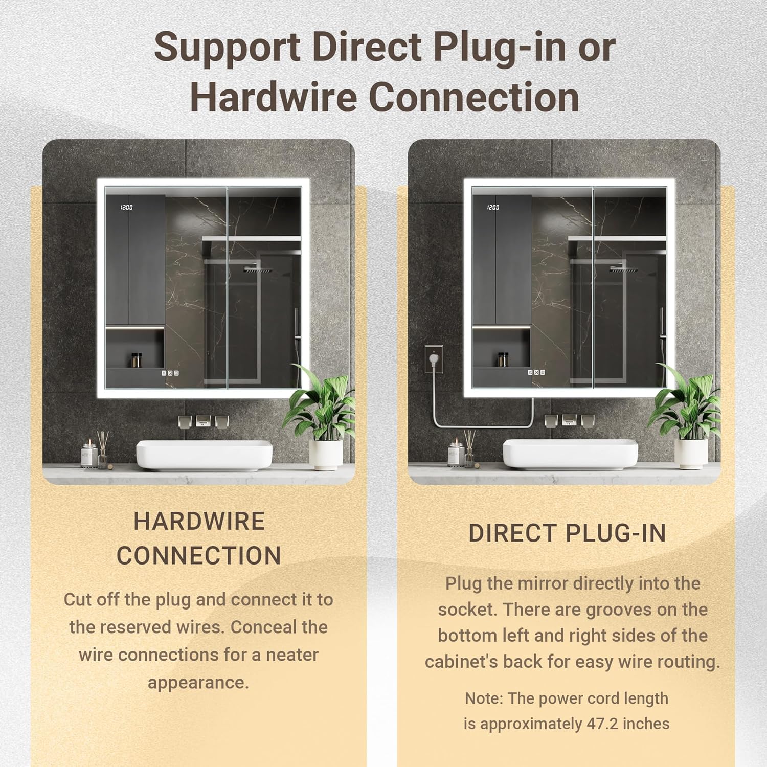 30x32 LED Medicine Cabinet with Mirror, Surface or Recessed Lighted Medicine Cabinet with Mirror
