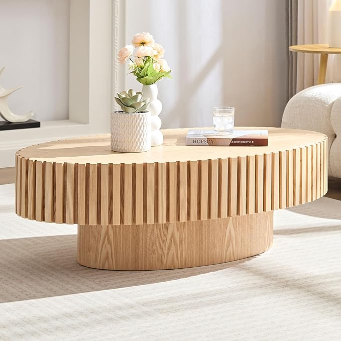 43.31'' Round Coffee Table for Living Room, Modern Handcraft Drum Coffee Table