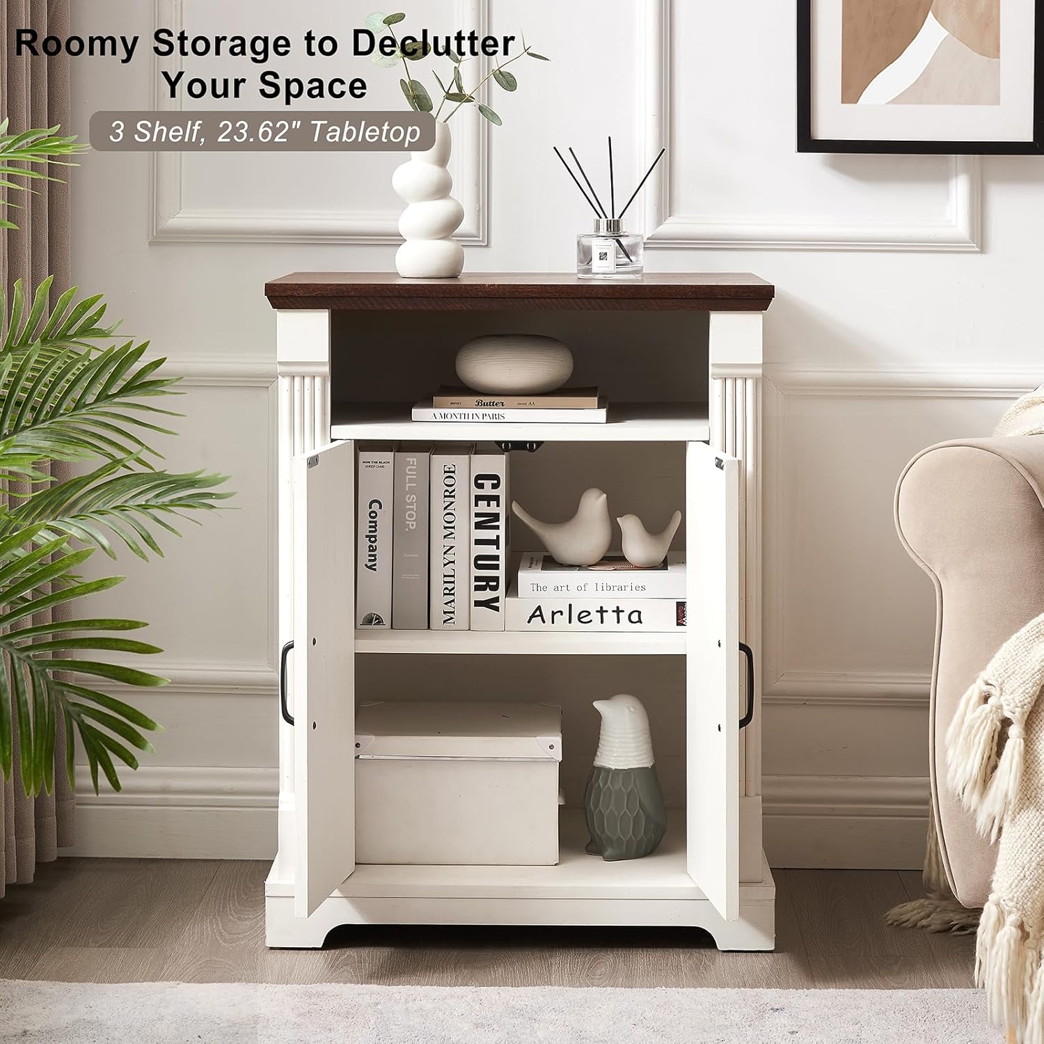 Farmhouse Bathroom Storage Cabinet, Wooden Storage Organizer, Bathroom Floor Cabinet with 2 Doors & Adjustable Shelf