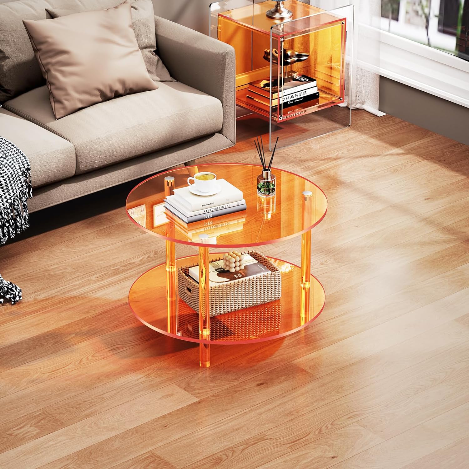 Acrylic Coffee Table, Small Round Modern Coffee Table