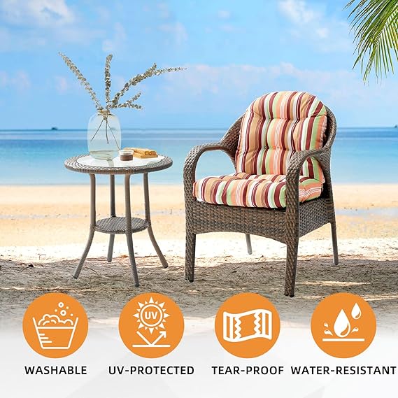 Chair Pads, Seat/Back Patio Cushions - Waterproof Solid Tufted Pillow, Indoor/Outdoor Pads with Ties