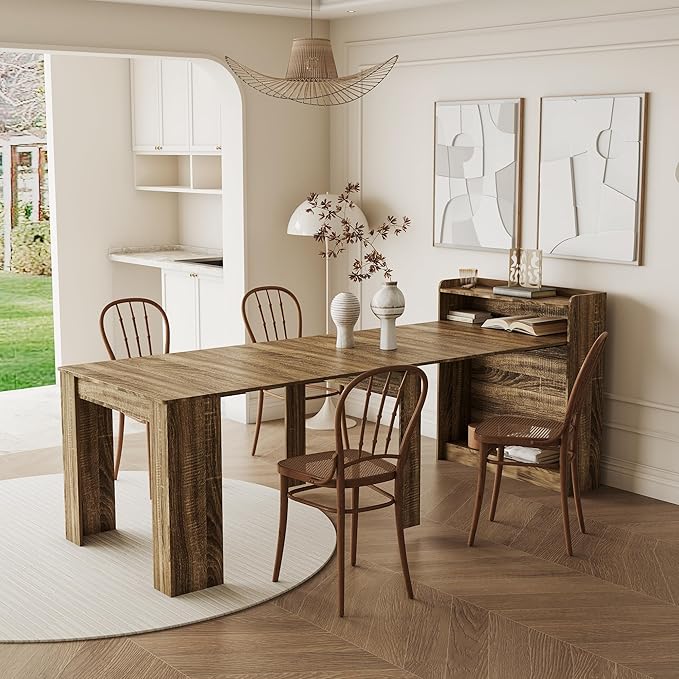 98.43" Expandable Dining Table, Modern Extendable Dining Room Table with Storage