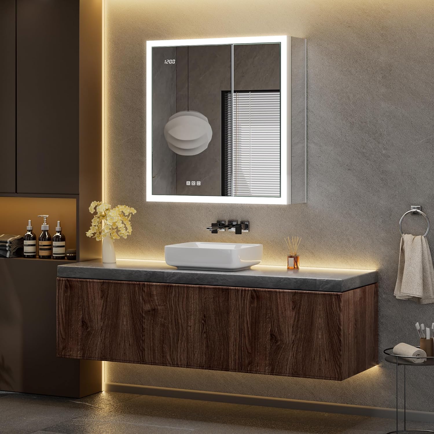 30x32 LED Medicine Cabinet with Mirror, Surface or Recessed Lighted Medicine Cabinet with Mirror