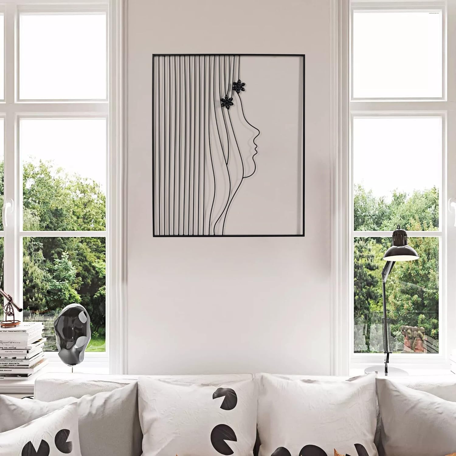 Minimalist Wall Decor Framed Abstract Wall Art, 19 x 23 inch Black Metal Line Home Decor