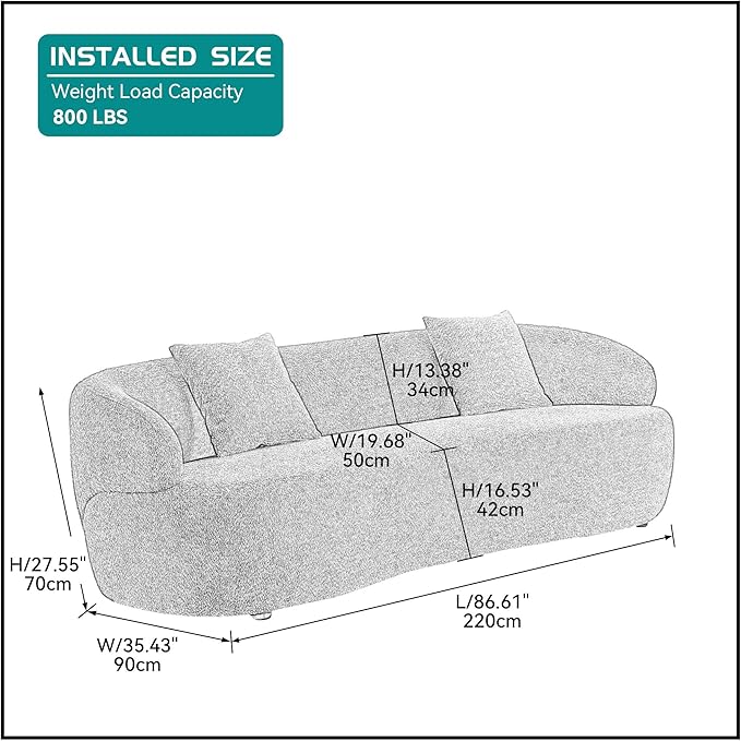 Curved Sofa Couch, 86.6" 3-Seater Modern Boucle Sectional Sofa Couch