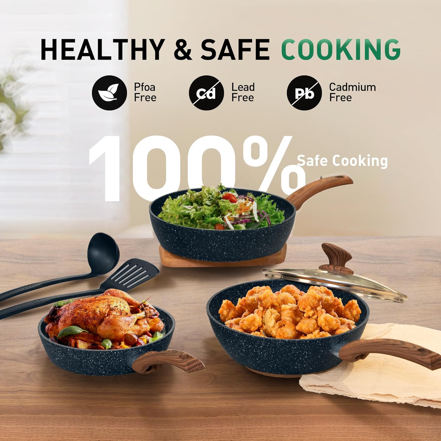 Kitchen Cookware Sets Nonstick, 12 Piece Pots and Pans Set Granite Cooking Set for Induction & Dishwasher Safe, Oven, Stovetop, Blue