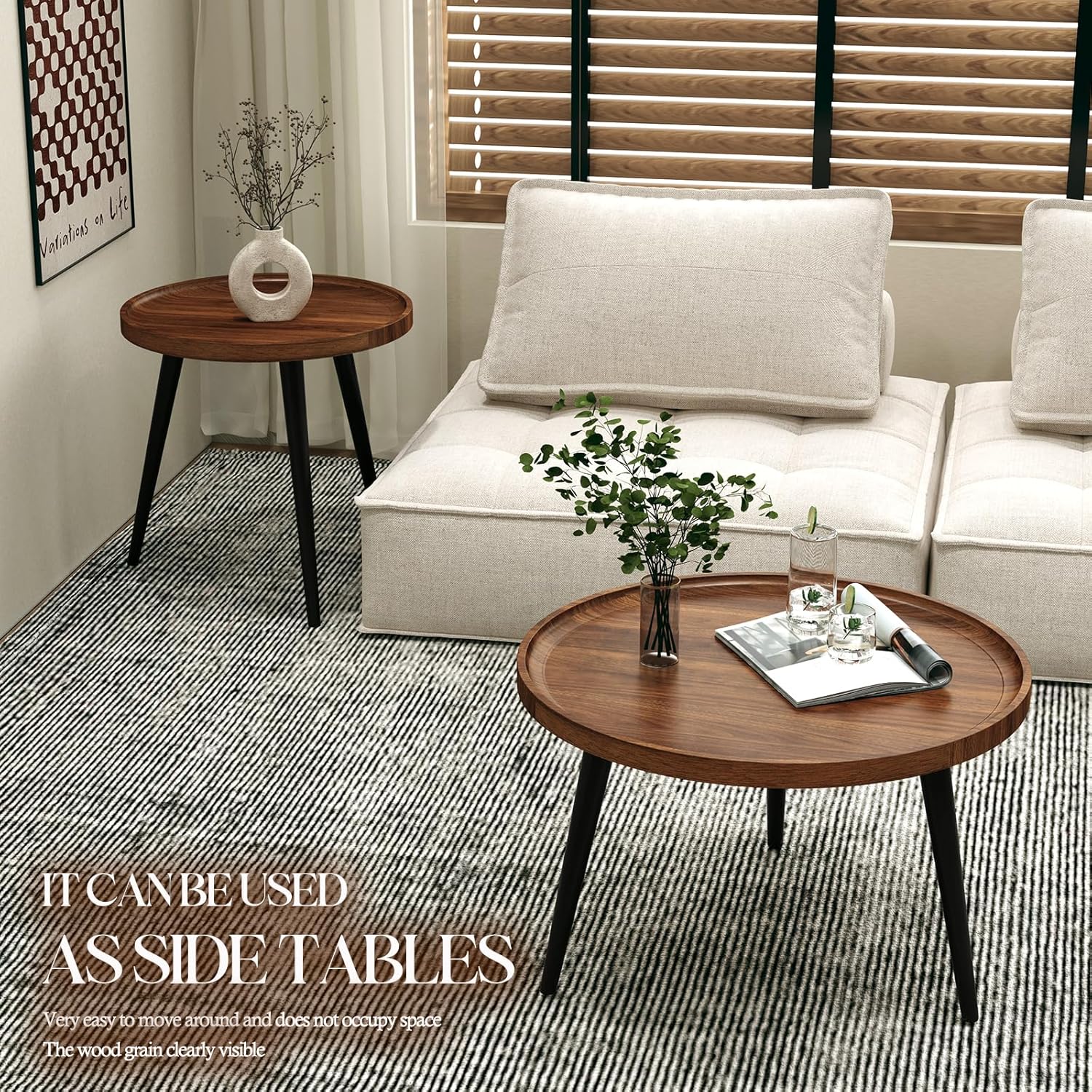 2 Pcs Mid Century Modern Round Coffee Tables for Living Room,Easy Assembly Nesting Coffee Tables