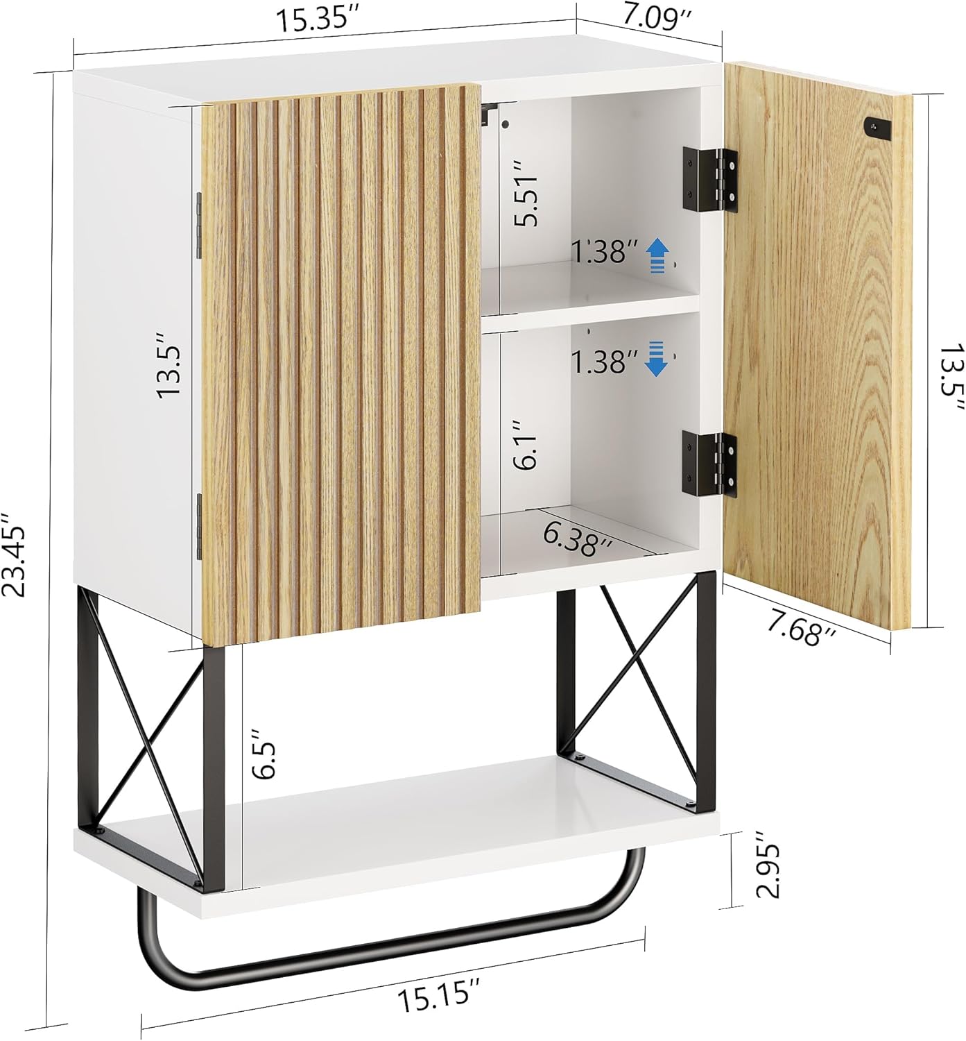 Fluted Bathroom Wall Medicine Cabinet - Hanging Bathroom Wall Mounted Cabinet with Towel Bar