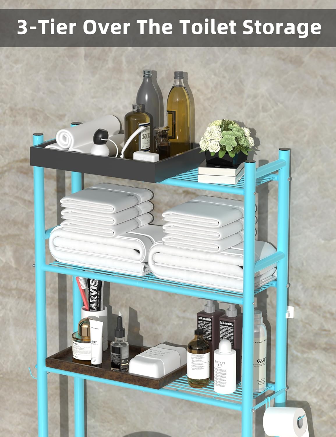 Over Toilet Storage Shelf, 3-Tier Freestanding Over The Toilet Storage