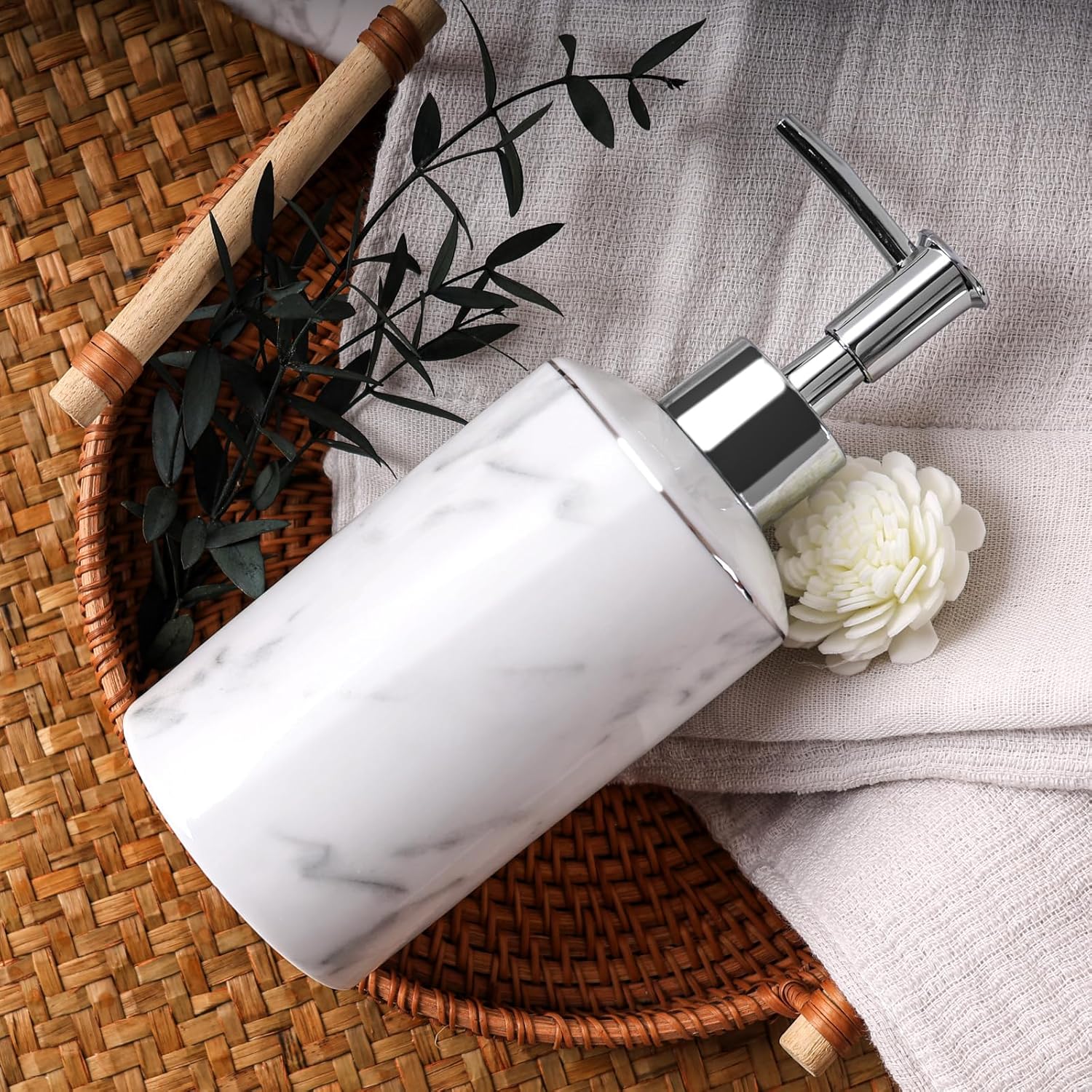 Marble Look Lotion Dispenser 12.5OZ Liquid Hand Soap Dispenser Pump Bottle for Hotel Kitchen Bathroom