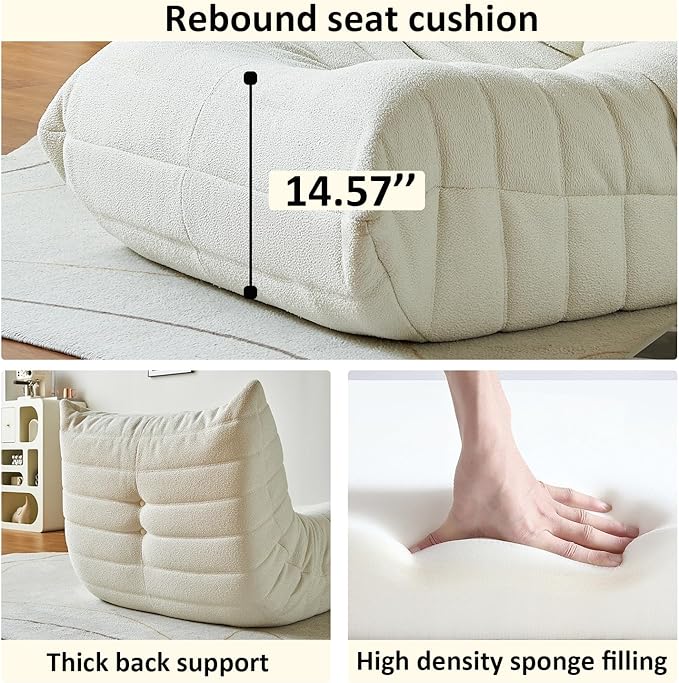 Armless Fireside Chair, Oversized Soft Boucle Teddy Floor Lounge Sofa