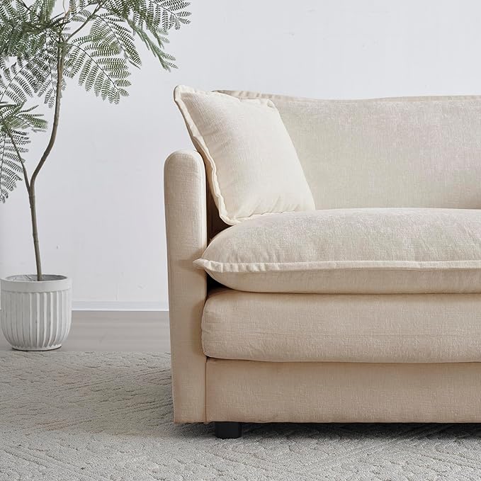 2 Seater Sofa, 76.7" W Chenille Modern 2 Seater L-Shaped Sectional Sofa Couch with Moveable Ottoman