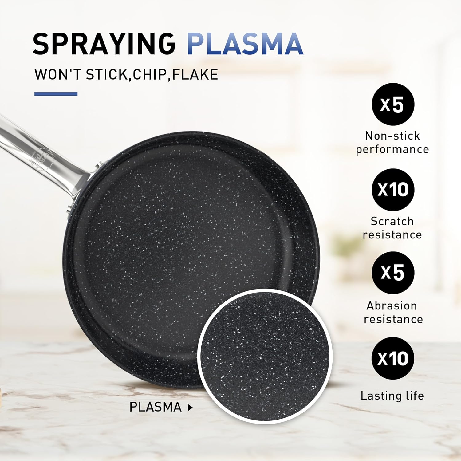 Nonstick Frying Pans Set 3 Piece, 12" Saute Pan with Lid and 10" Frying Pan, Non Toxic Deep Fry Pan, Induction Cookware Set with Plasma Titanium Coating