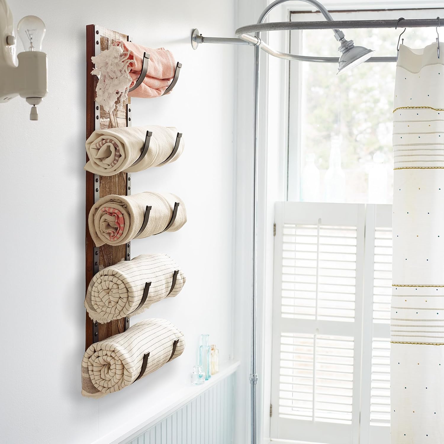 Rustic Farmhouse Towel Rack for Rolled Towels – Stunning Barn Wood Farmhouse Bathroom Decor