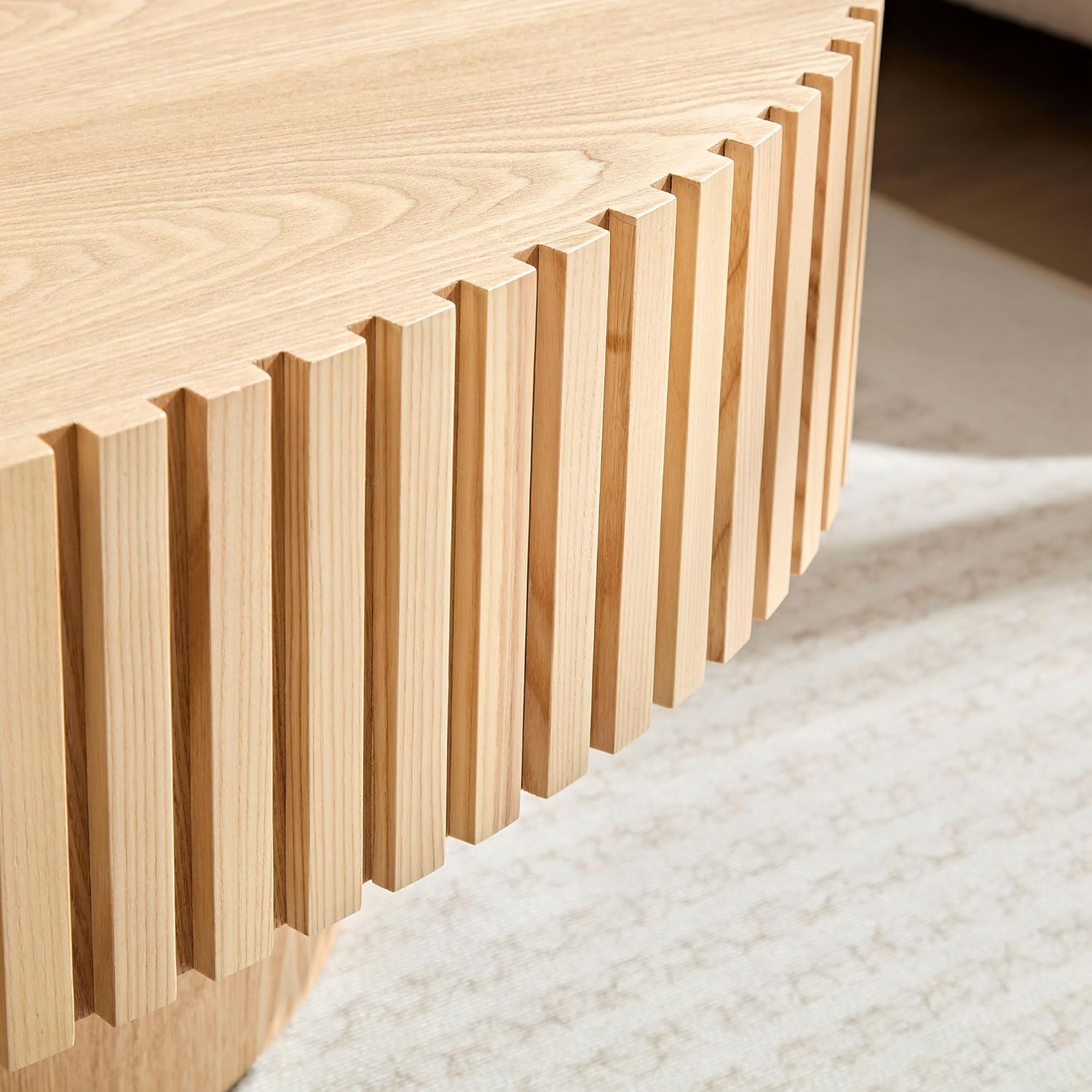 43.31'' Round Coffee Table for Living Room, Modern Handcraft Drum Coffee Table