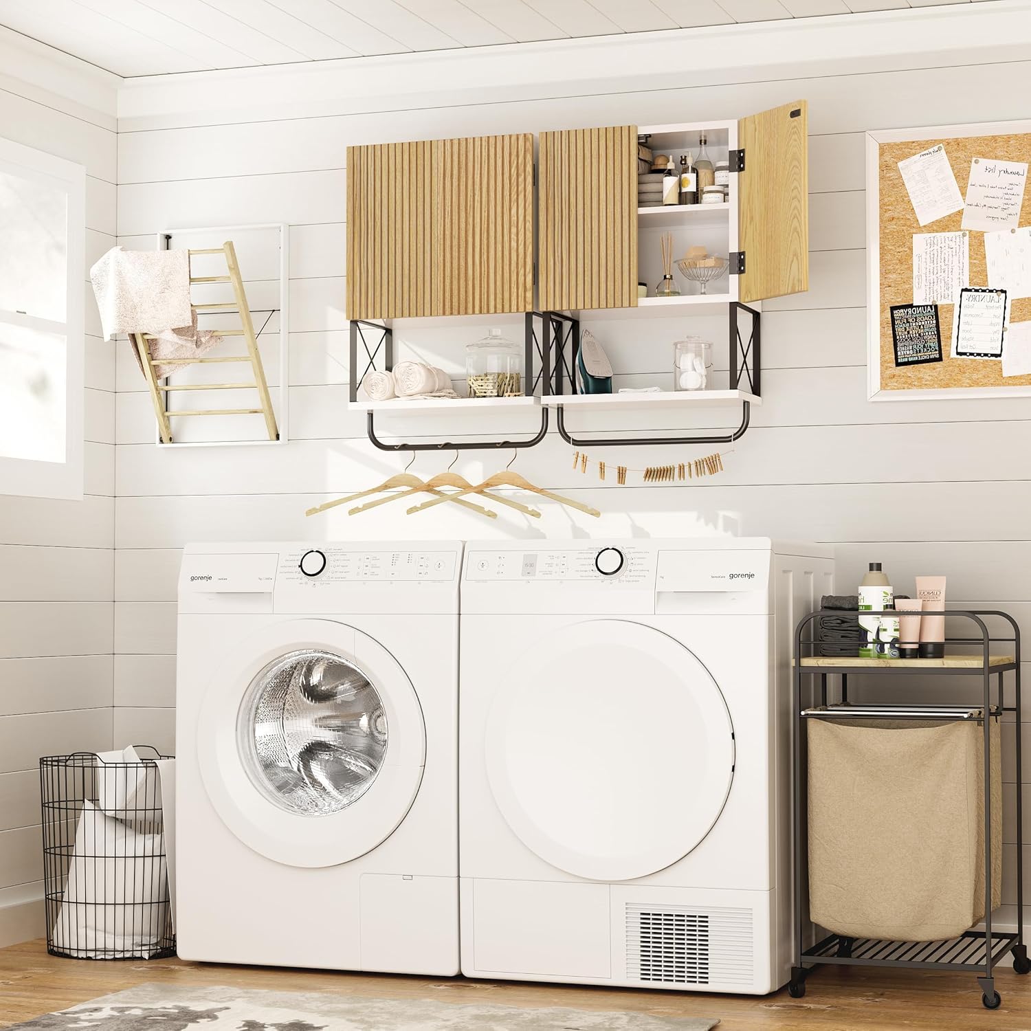 Fluted Bathroom Wall Medicine Cabinet - Hanging Bathroom Wall Mounted Cabinet with Towel Bar