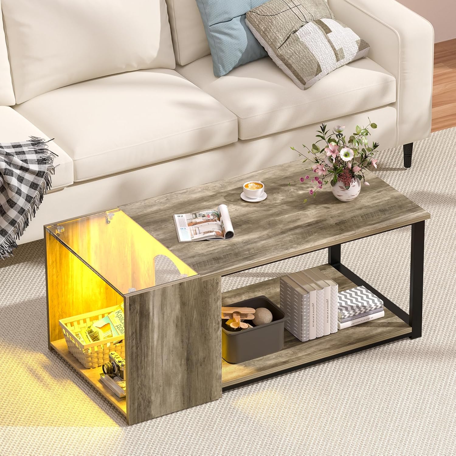 Coffee Table for Small Living Room, Modern Center Tables with Storage 35.4 Inch