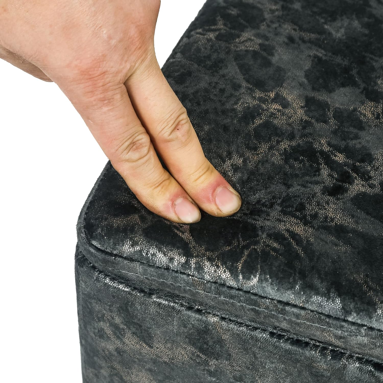 Upholstered Tufted Square Storage Ottomans, Grey Marble Modern Velvet Footrest Ottomans with Storage