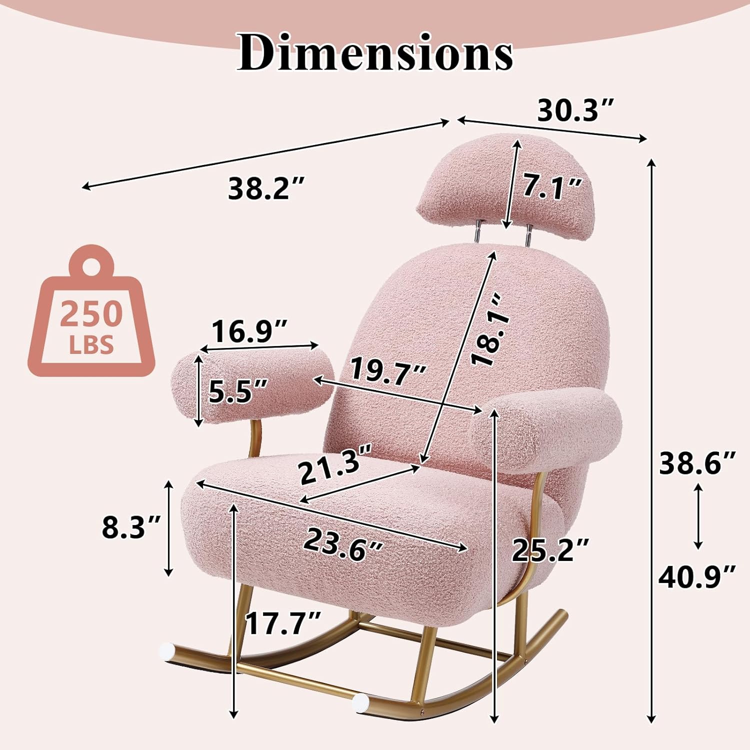 Nursery Rocking Chair, Modern Sherpa Upholstered Fabric Glider Rocker, Rocking Chair for Nursery, Comfy Armchair with High Backrest, Leisure Sofa Chair for Living Room Bedroom (Pink)
