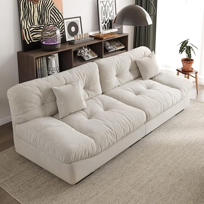 105" Suede Fabric Sectional Sofa Cloud Shape Couch for Living Room Beige