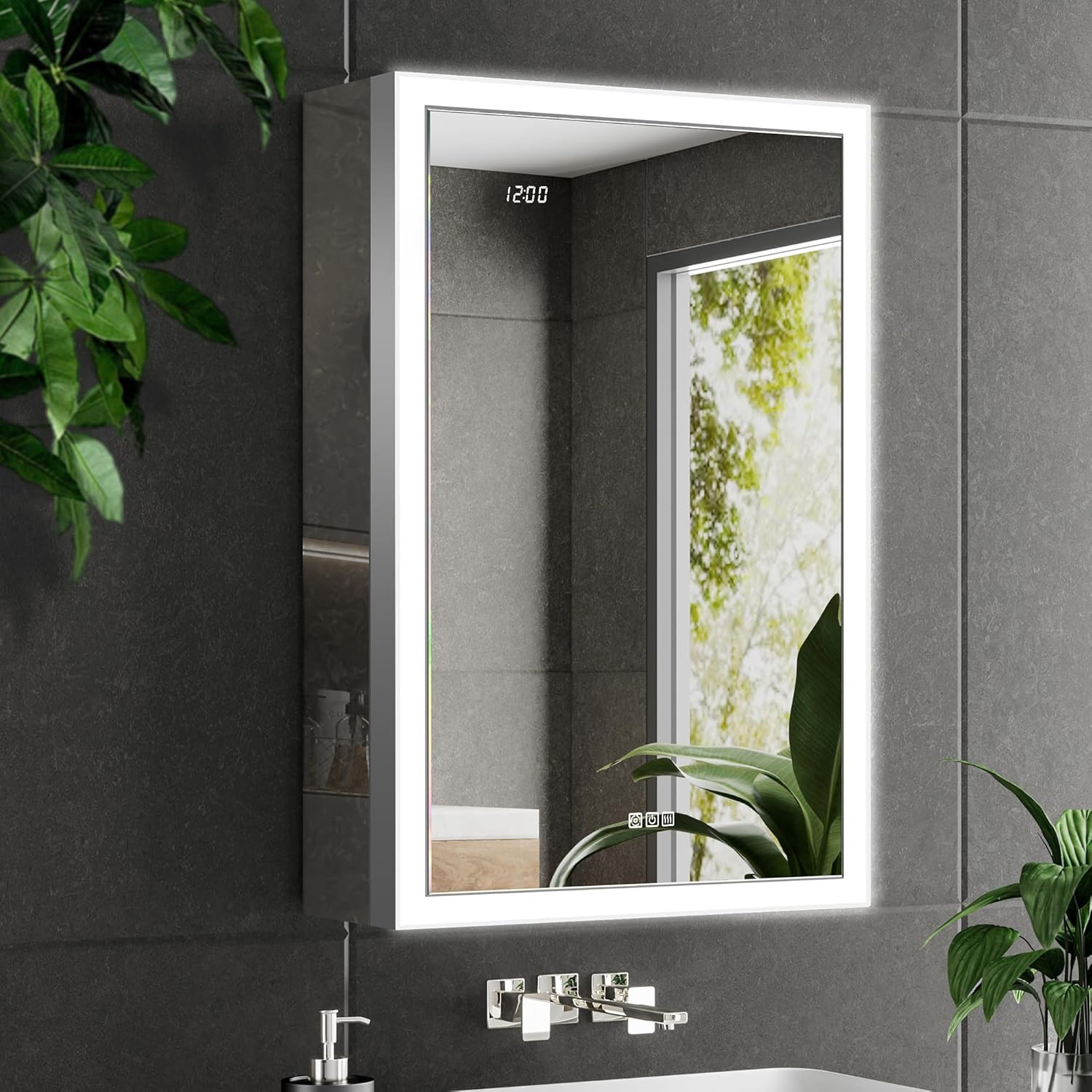 LED Medicine Cabinet with Mirror, 24x32 Surface or Recessed Lighted Medicine Cabinet with Mirror