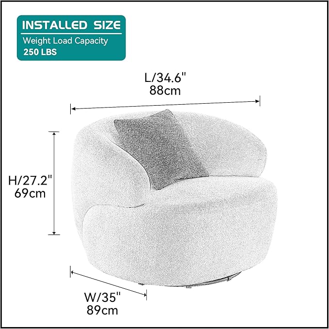 Curved Sofa Couch, 35" Modern Single Seat Sofa Chair, Upholstered Boucle Sofa