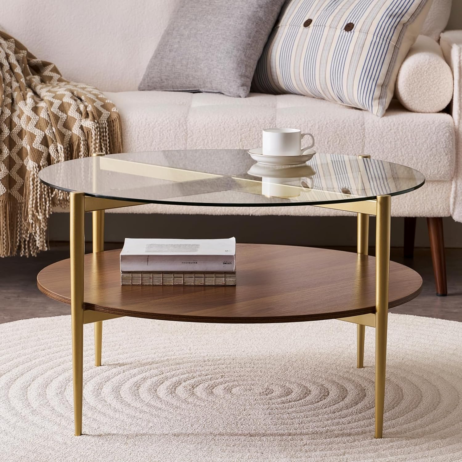 Round Coffee Table, Mid-Century Modern Design, D30“ x H17”, for Living Room