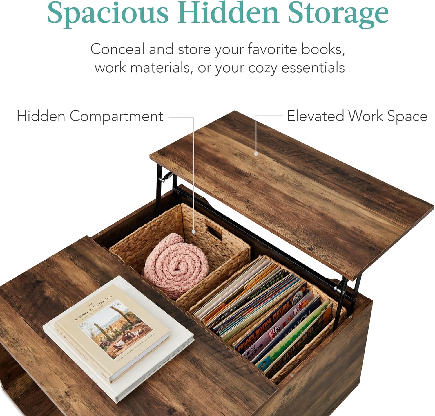 Wooden Rustic Modern Multifunctional Accent Table for Living Room