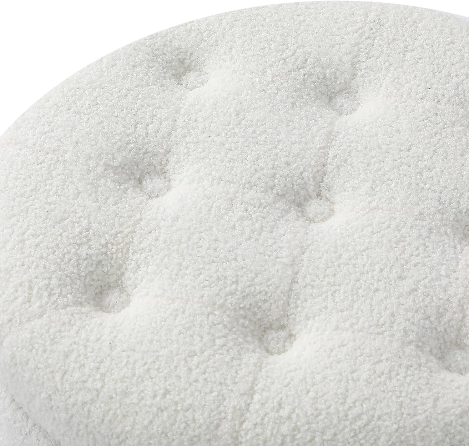 20" Teddy Fleece Round Storage Ottoman with Wheels, Upholstered Cushion Button Tufted Footstool with Storage