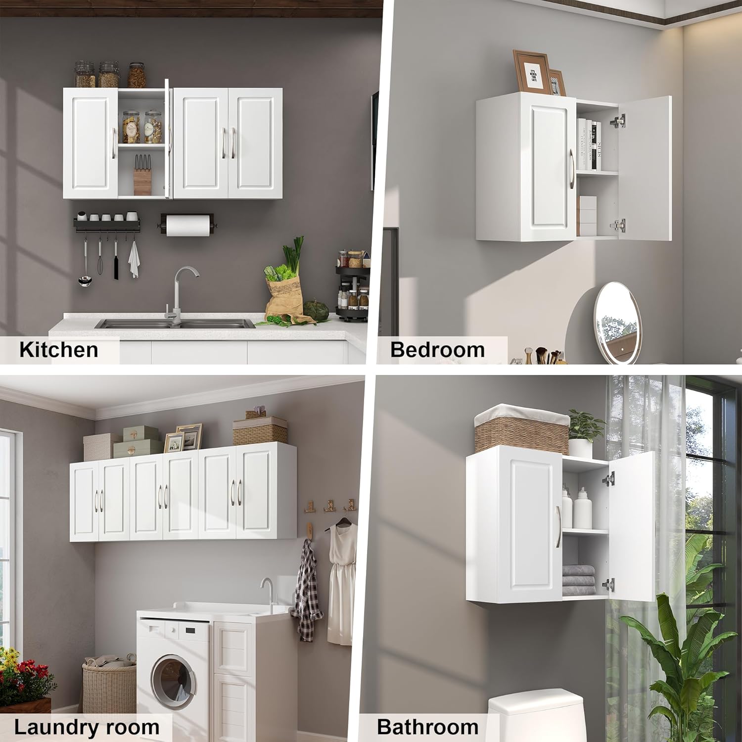White Storage Cabinets, Bathroom Wall Cabinet Laundry Room Cupboard Over Toilet Space Storage Cabinet