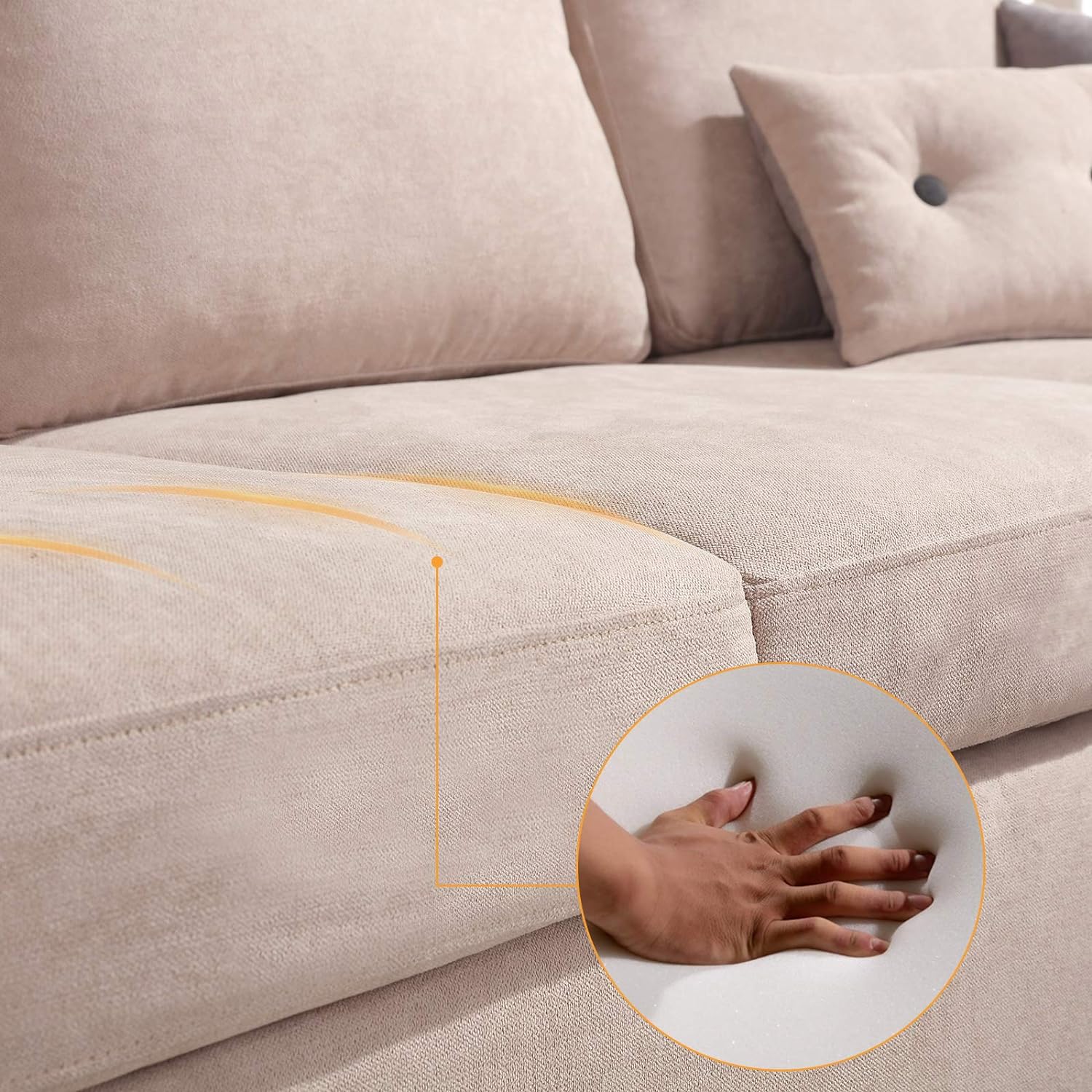 L Shaped Couch with Linen Fabric, Convertible, Reversible Sectional Sofa for Small Space, Dark Beige