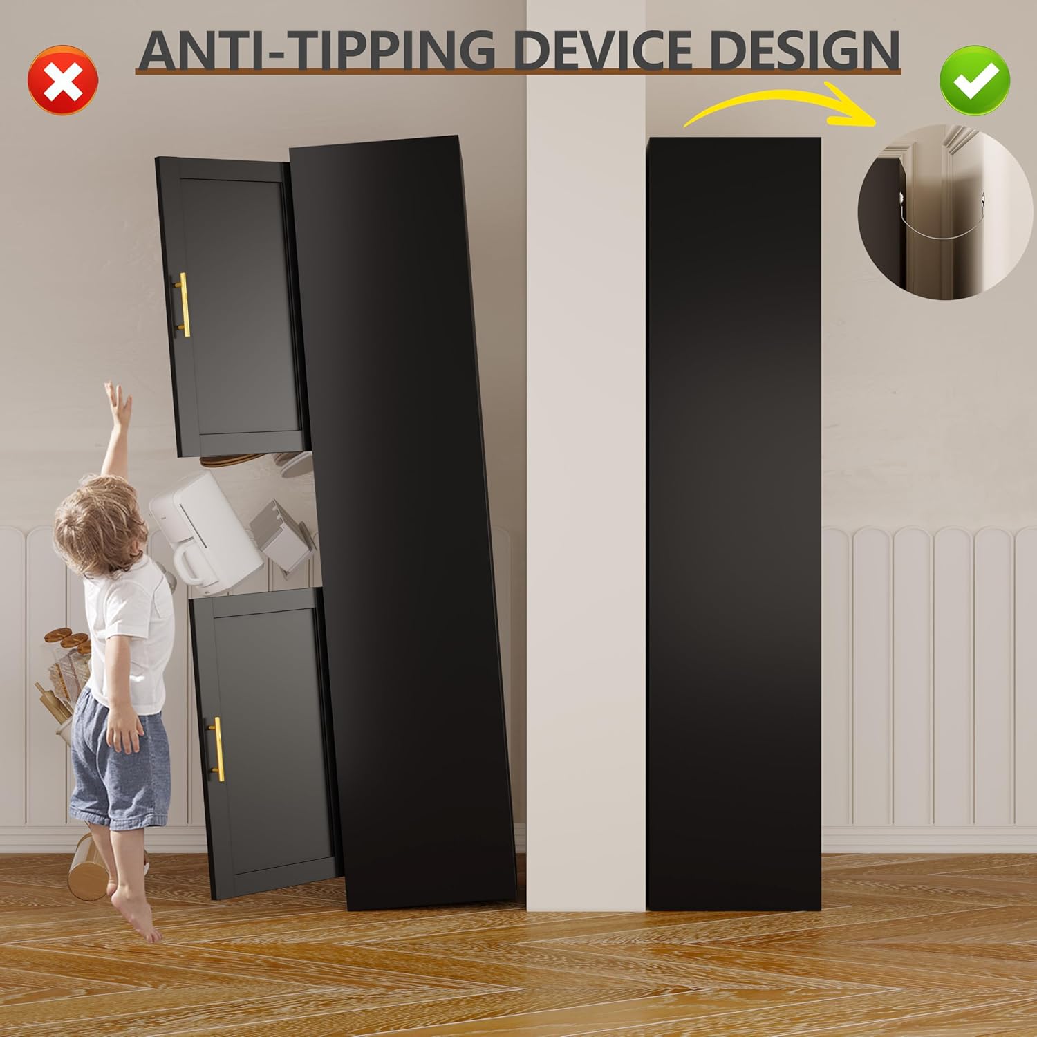 Tall Bathroom Storage Cabinet, 71" H Slim Corner Floor Cabinet with 2 Doors and 3 Adjustable Shelves