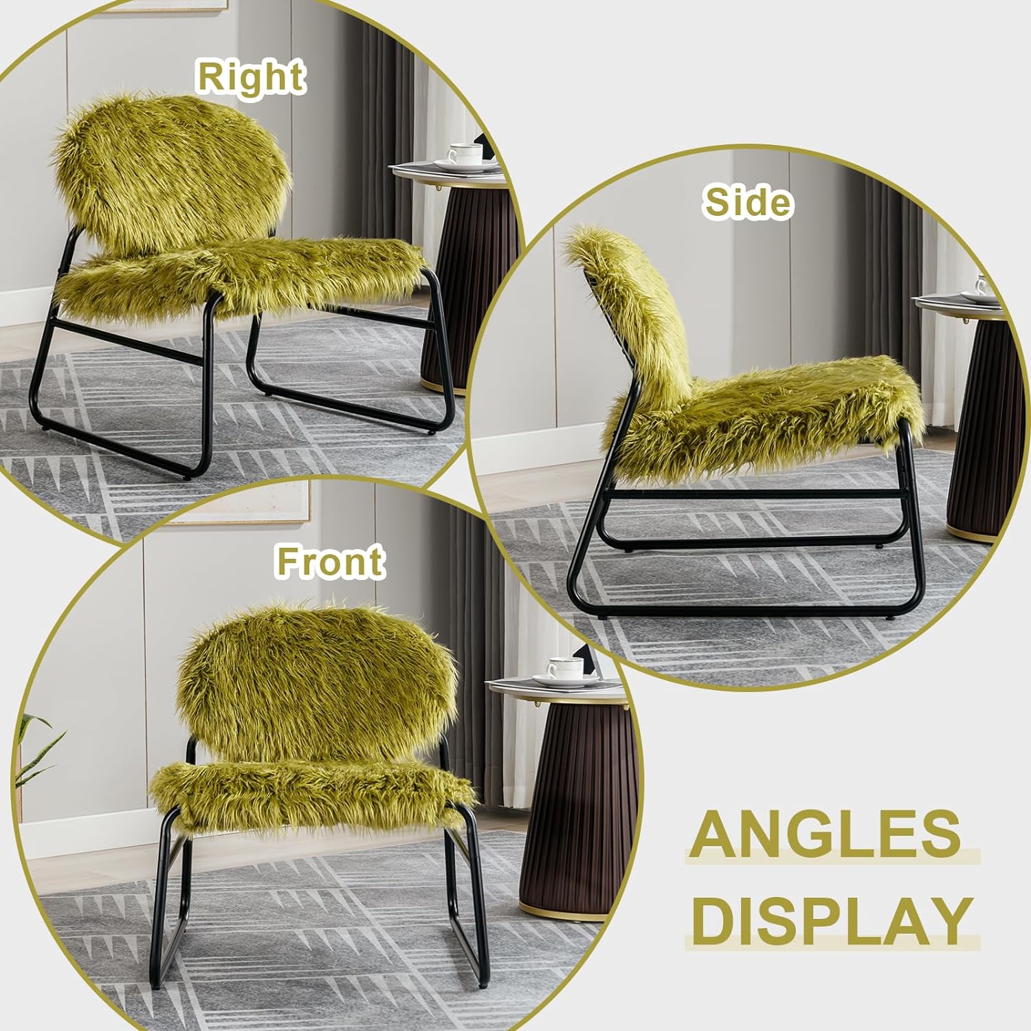 Plush Upholstered Accent Chair, Modern Industrial Style Armless Chair with Metal Frame, Leisure Single Sofa Chair, Reading Chair for Living Room (Olive)