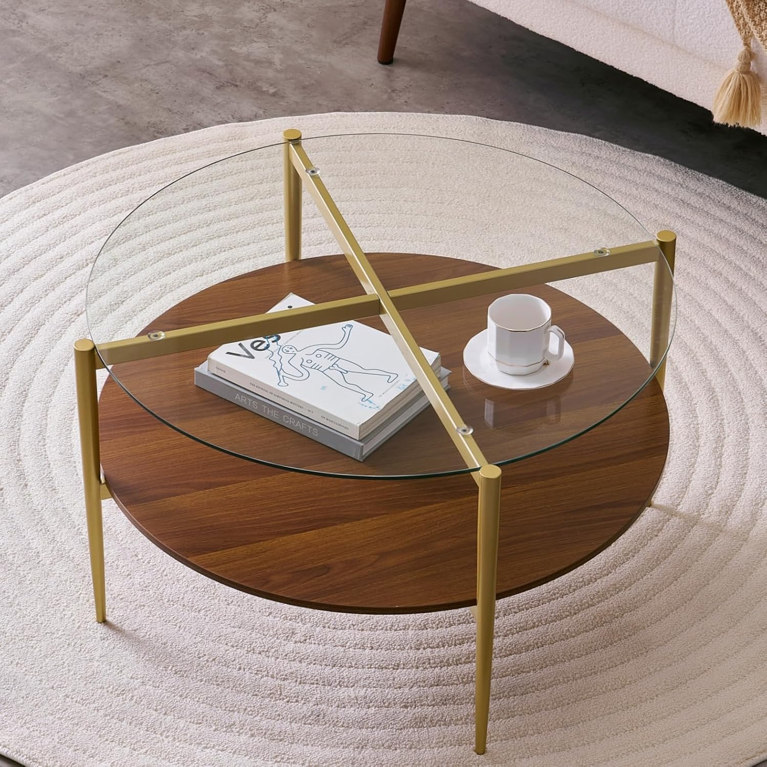 Round Coffee Table, Mid-Century Modern Design, D30“ x H17”, for Living Room