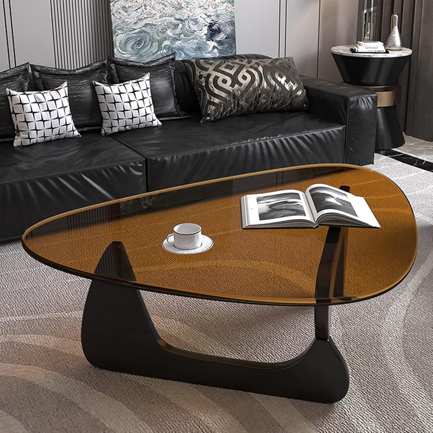 Small Oval Glass Coffee Table Modern Triangle Coffee Table 32.2"D x 22.5"W x 16"H