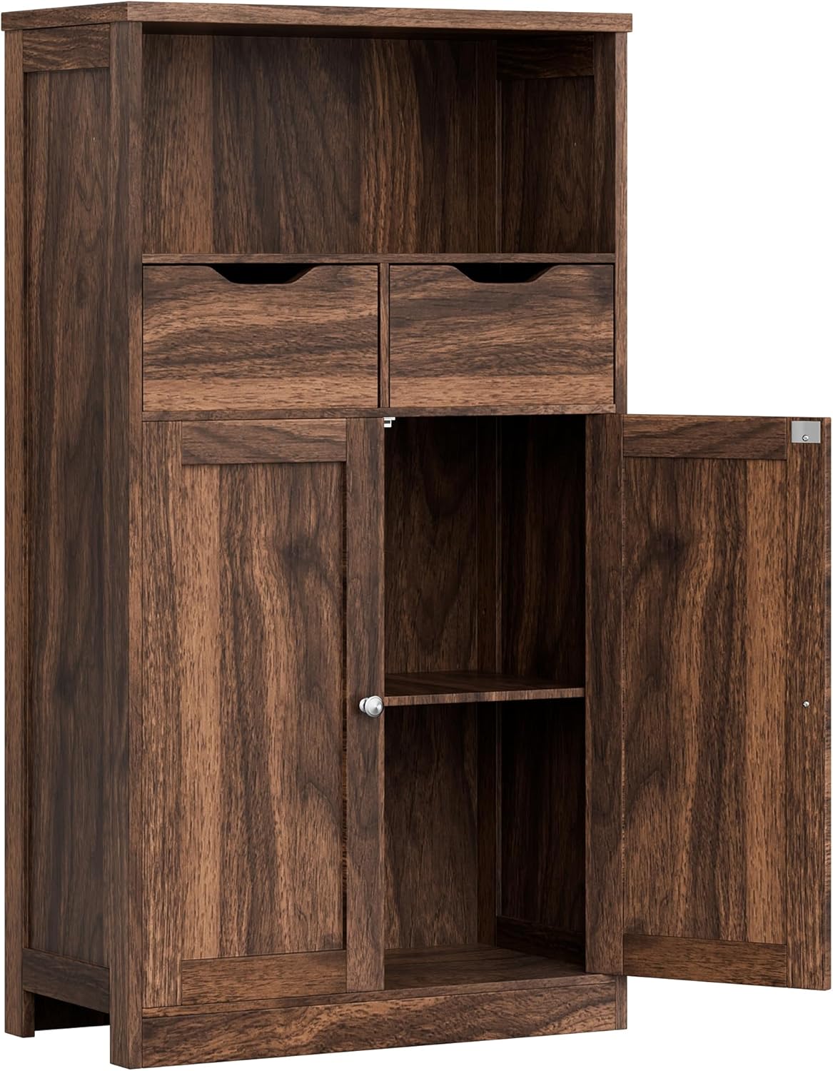 Bathroom Storage Cabinet, Freestanding Pantry Cabinet with 2 Drawers and Adjustable Shelves, Wooden Floor Storage Organizer for Bathroom