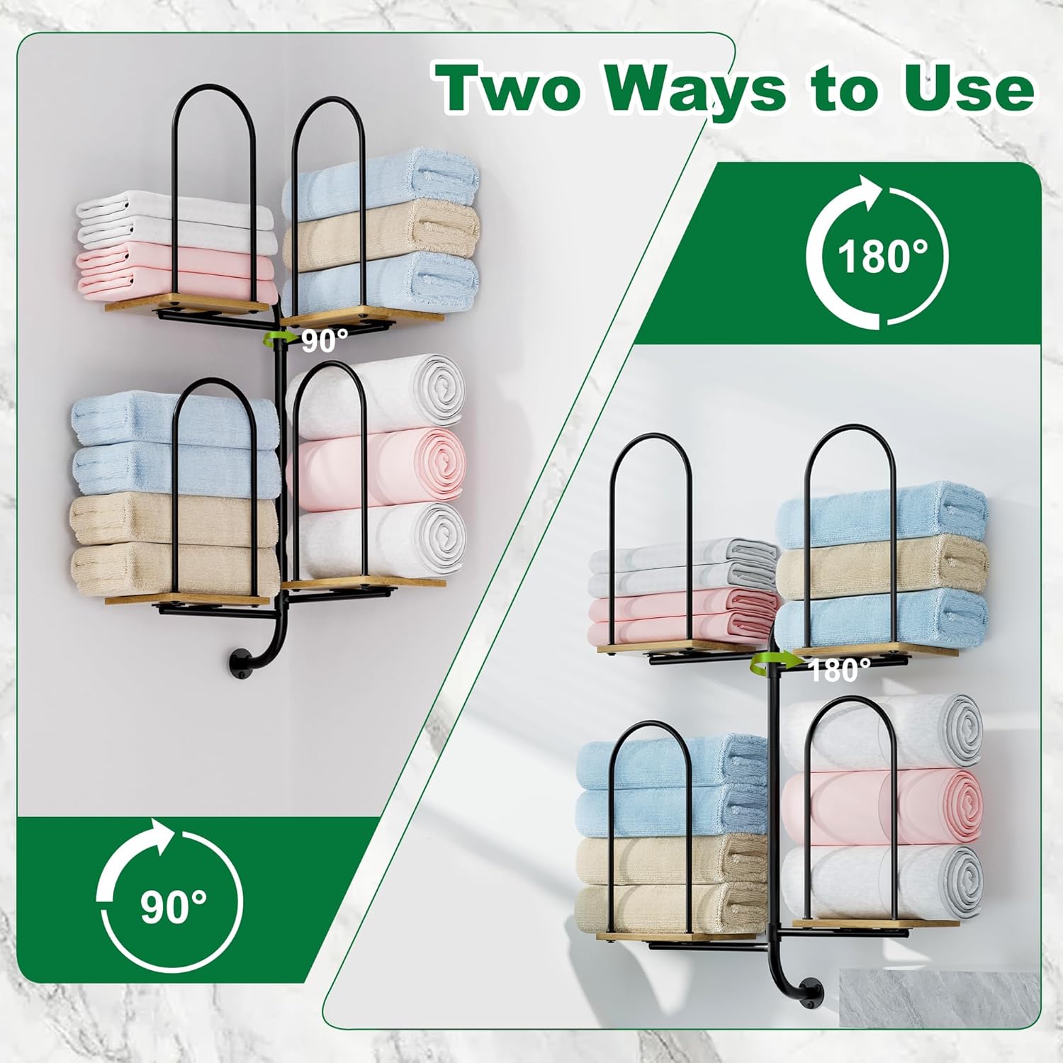 Towel Rack for Bathroom, Large Capacity Towel Holder for Bathroom Wall, Sturdy Wood for Rolled & Folded Towels