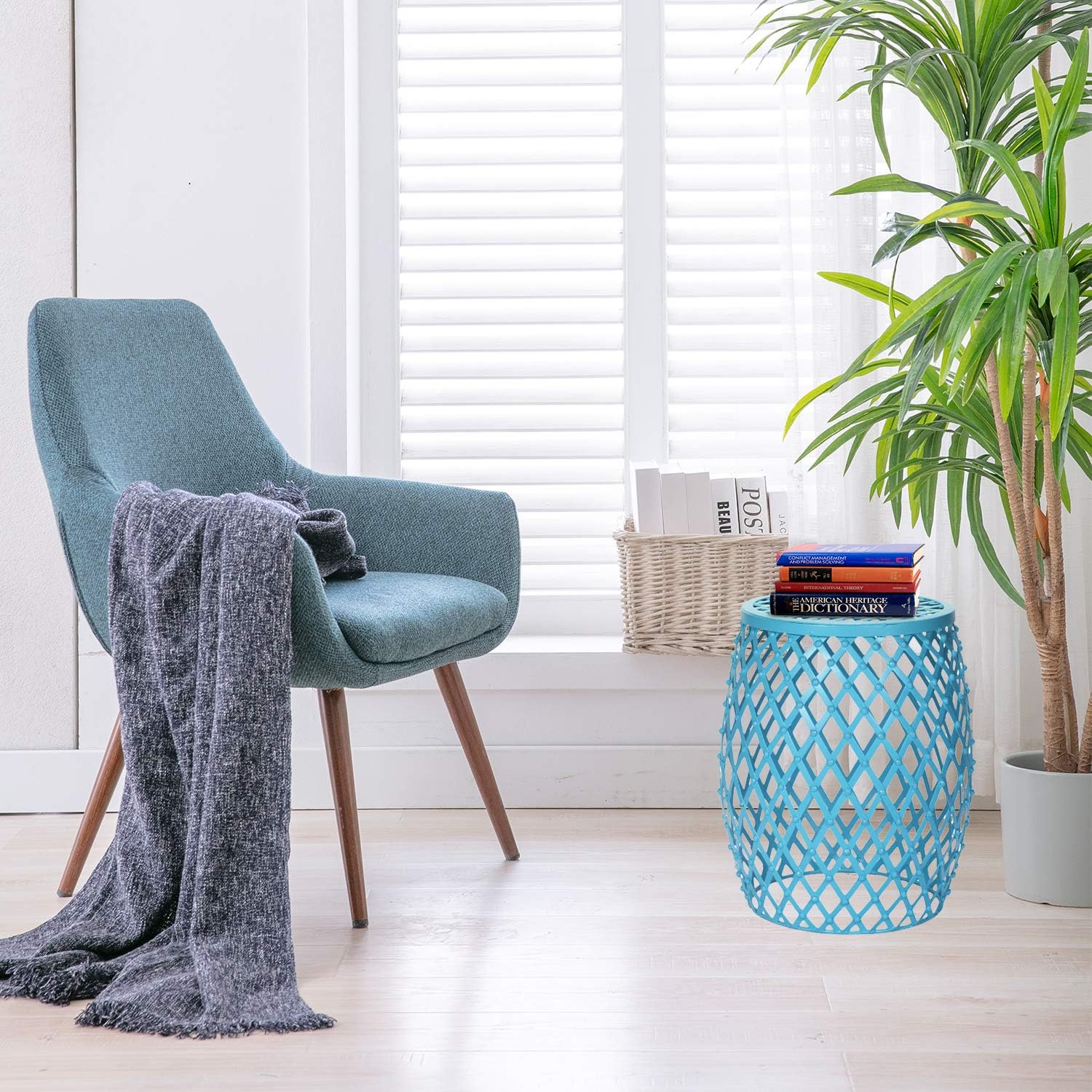 Metal Home Garden Stool, Decorative Accent Display Plant Stand, Side Table, End Table