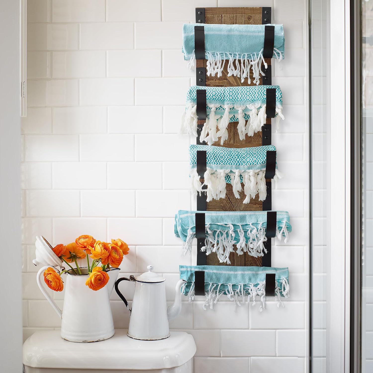 Rustic Farmhouse Towel Rack for Rolled Towels – Stunning Barn Wood Farmhouse Bathroom Decor