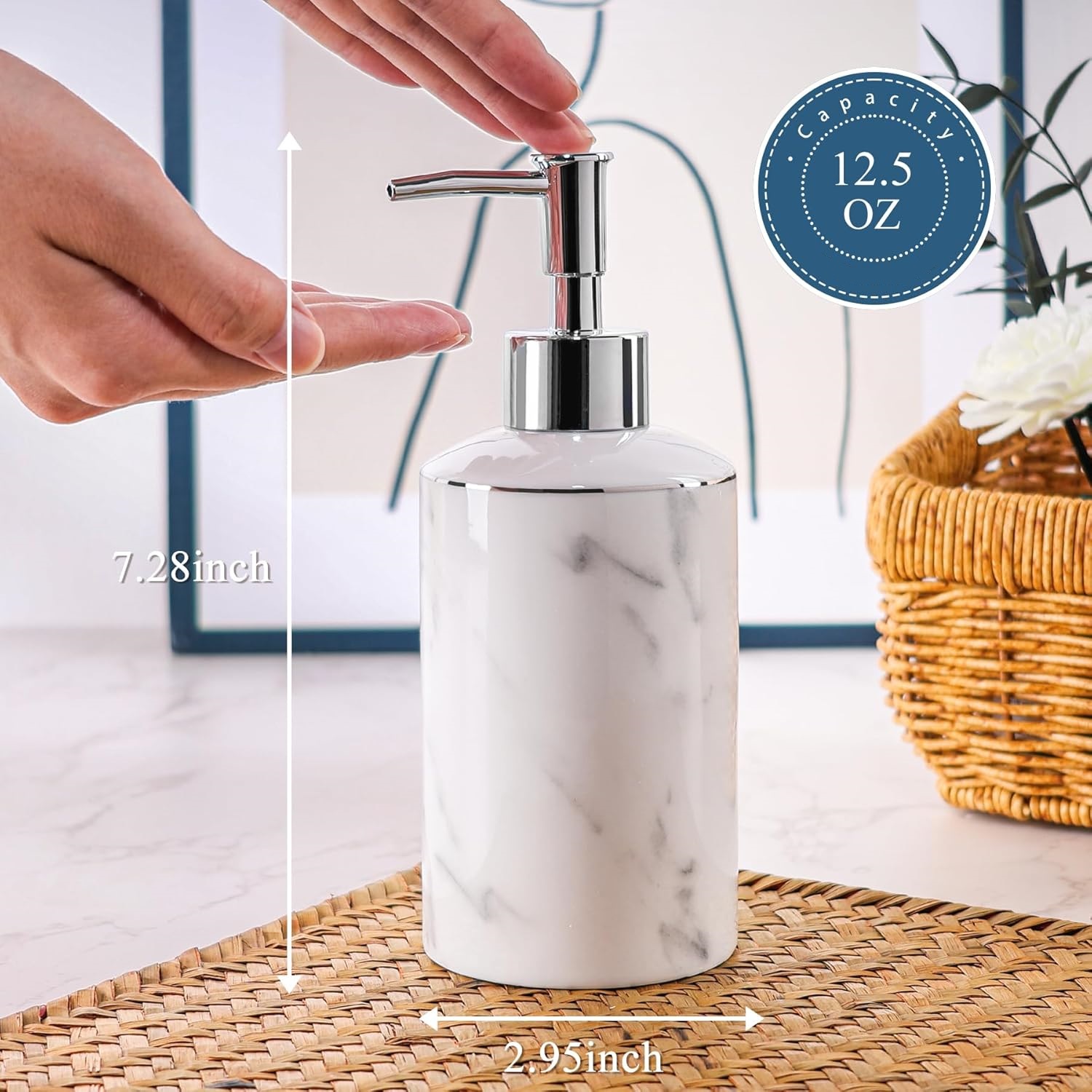 Marble Look Lotion Dispenser 12.5OZ Liquid Hand Soap Dispenser Pump Bottle for Hotel Kitchen Bathroom