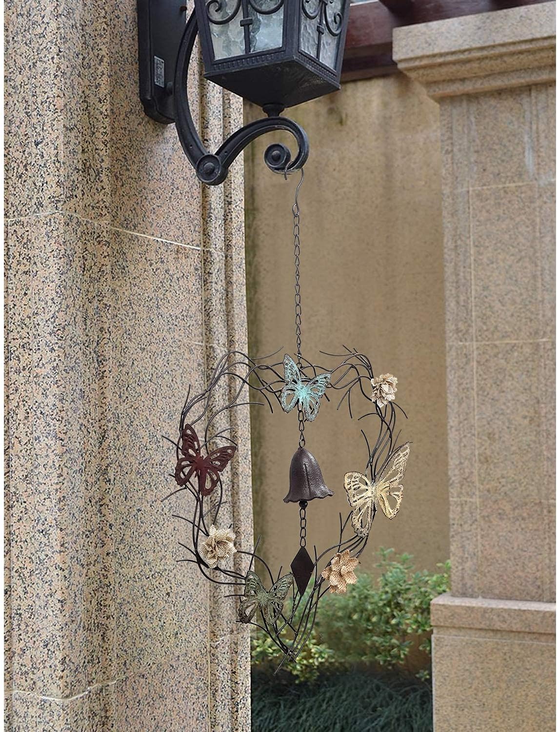 Flower and Butterfly Wind Chimes Metal Wall Hanging Decor for Nature Home Art