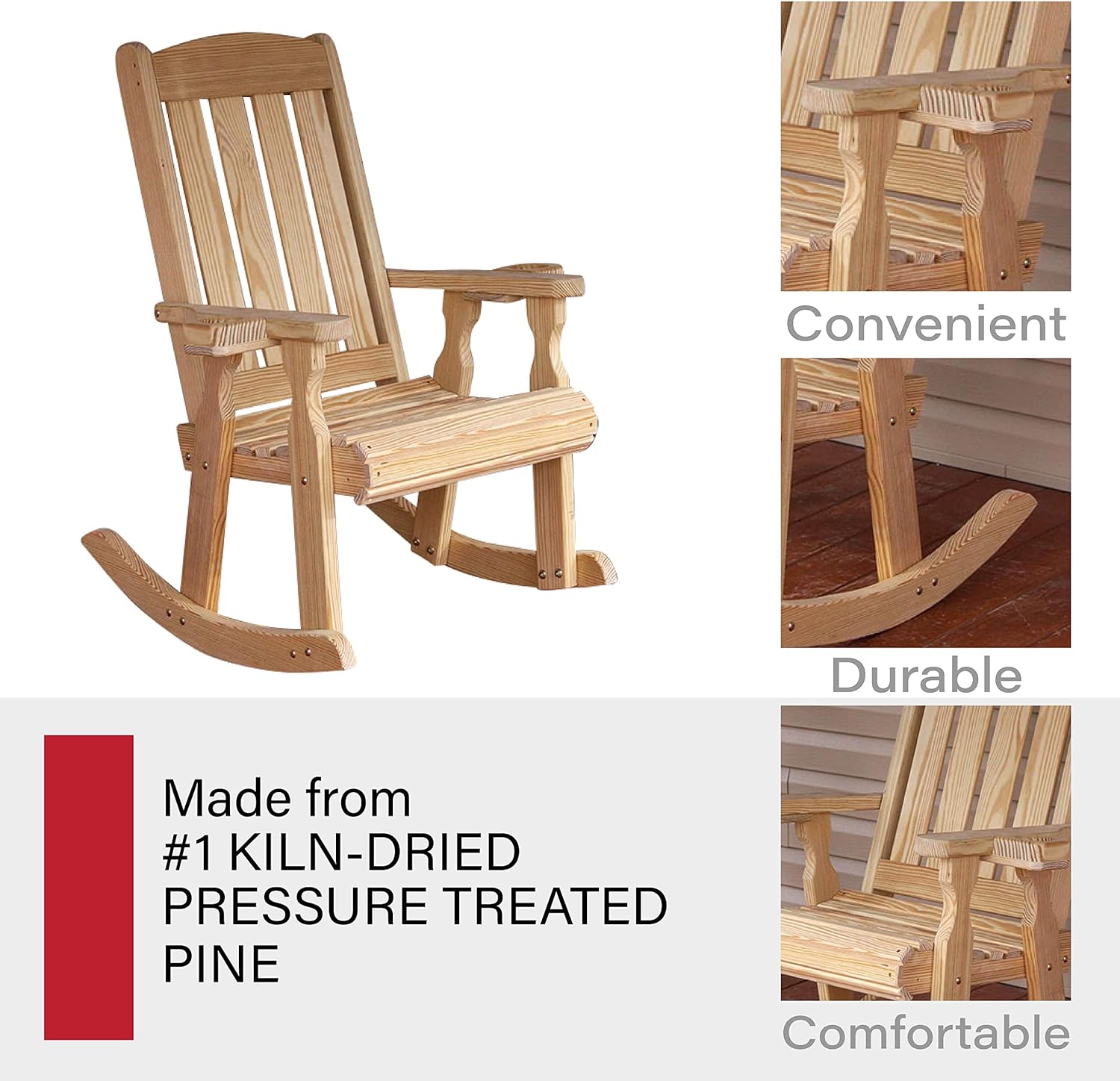 Heavy Duty 600 Lb Mission Pressure Treated Rocking Chair with Cupholders (Unfinished)