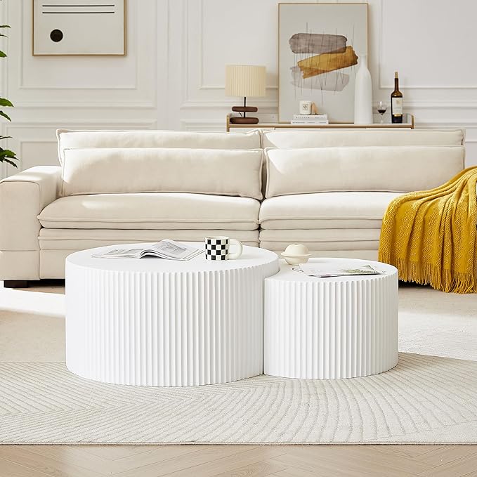Nesting Coffee Table Set of 2, Modern Round Coffee Table End Table Set