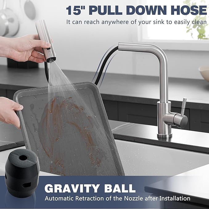 Waterfall Kitchen Faucet with Pull Down Sprayer Brushed Nickel Single Hole Handle Stainless Steel Kitchen Sink Faucet