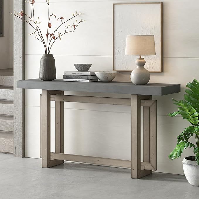 59.1" Console Table, Hallway Table with Industrial-Inspired Concrete Wood Top