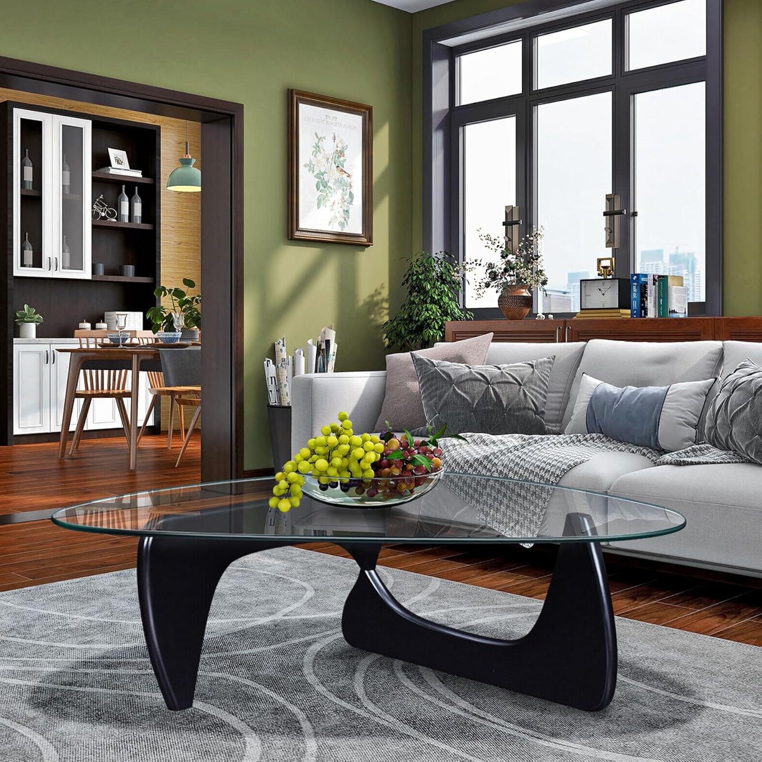 Small Oval Glass Coffee Table Modern Triangle Coffee Table 32.2"D x 22.5"W x 16"H