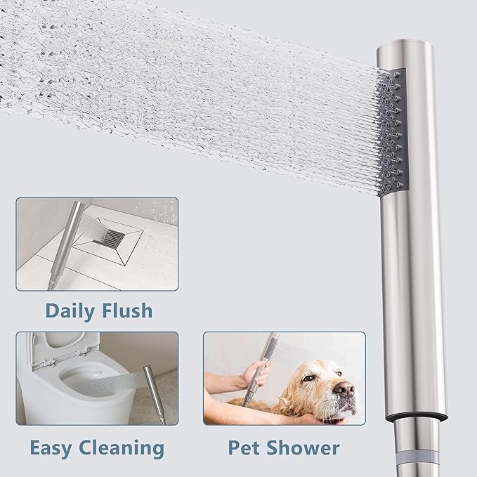 Floor Mount Bathtub Faucet Freestanding Tub Filler Standing High Flow Shower Faucets Shower Mixer Taps, Swivel Gooseneck Spout with Cylinder Handheld